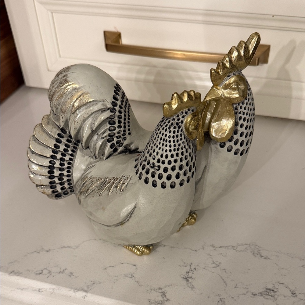 Decorative Rooster Figurine in Gold and Gray